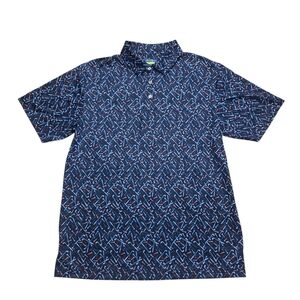 Ben Hogan Performance Golf Polo Men's Medium Navy Blue Clubs Print Short Sleeve